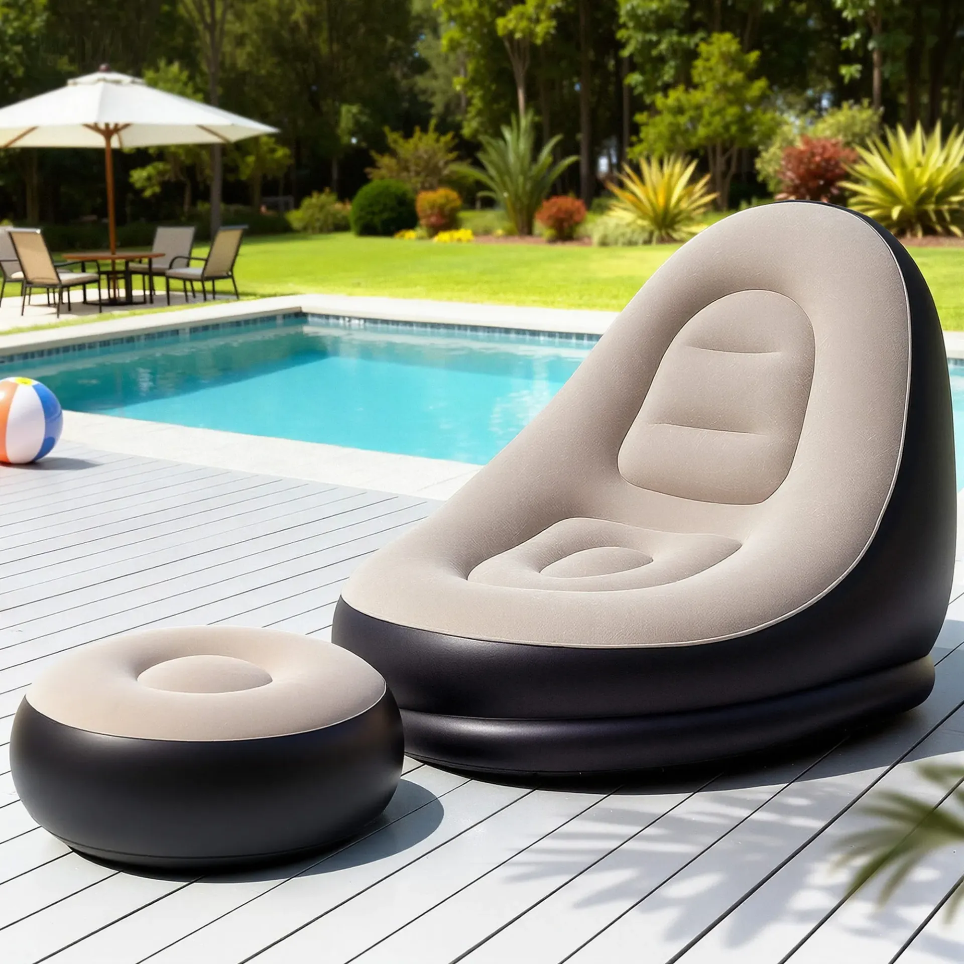 Gardeon Inflatable Chair with Ottoman Air Sofa Blow Up Air Chair for Camping with Pump 