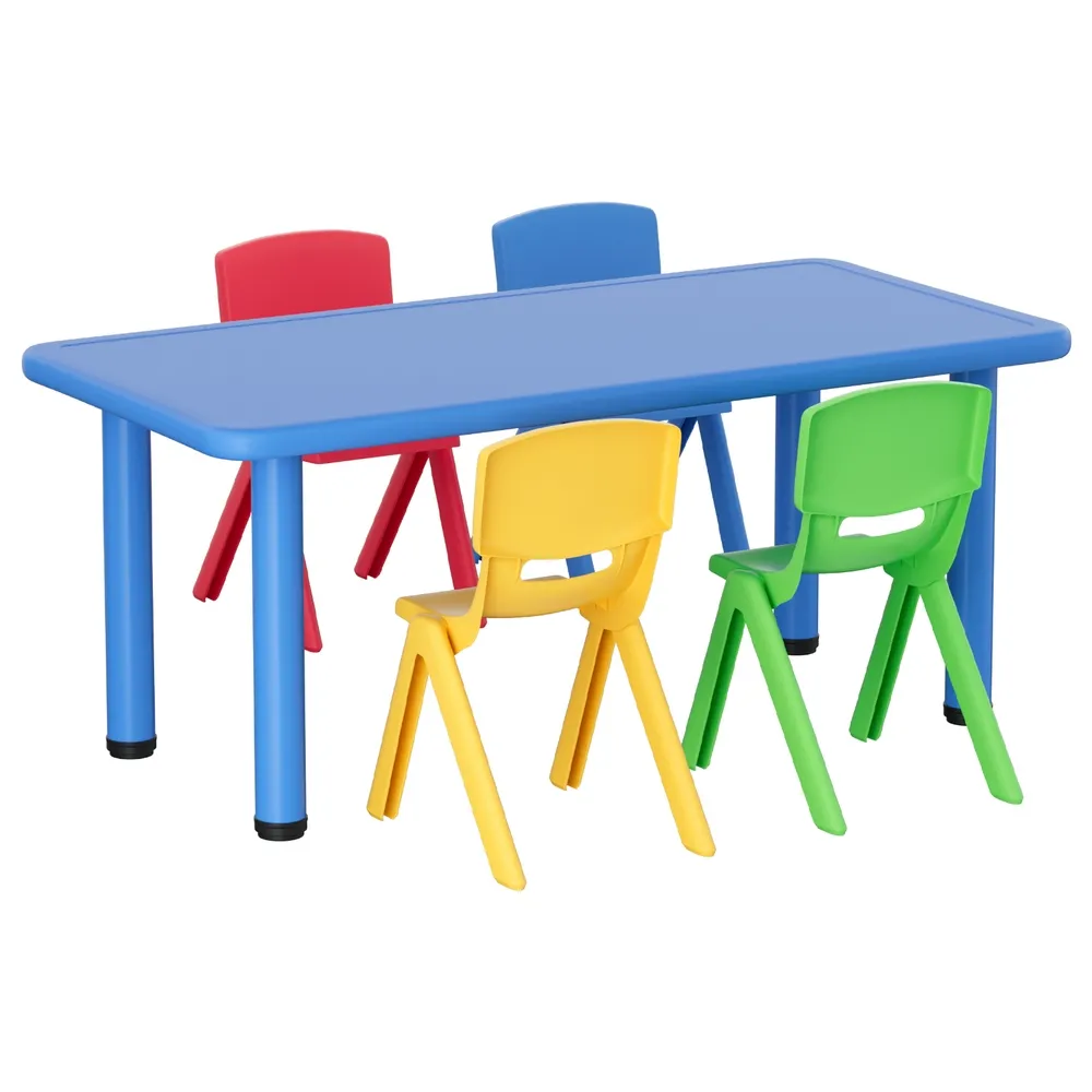 Keezi 5PCS Kids Table and Chairs Set Children Study Desk Furniture Plastic 4 Chairs 