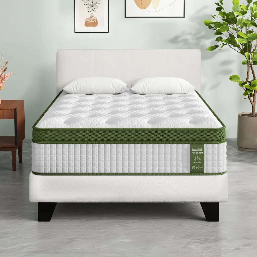 Artiss King Single Bed Set with BedStory Hybrid Mattress Upholstered Platform White Boucle Fabric 