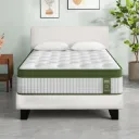 Artiss King Single Bed Set with BedStory Hybrid Mattress Upholstered Platform White Boucle Fabric 