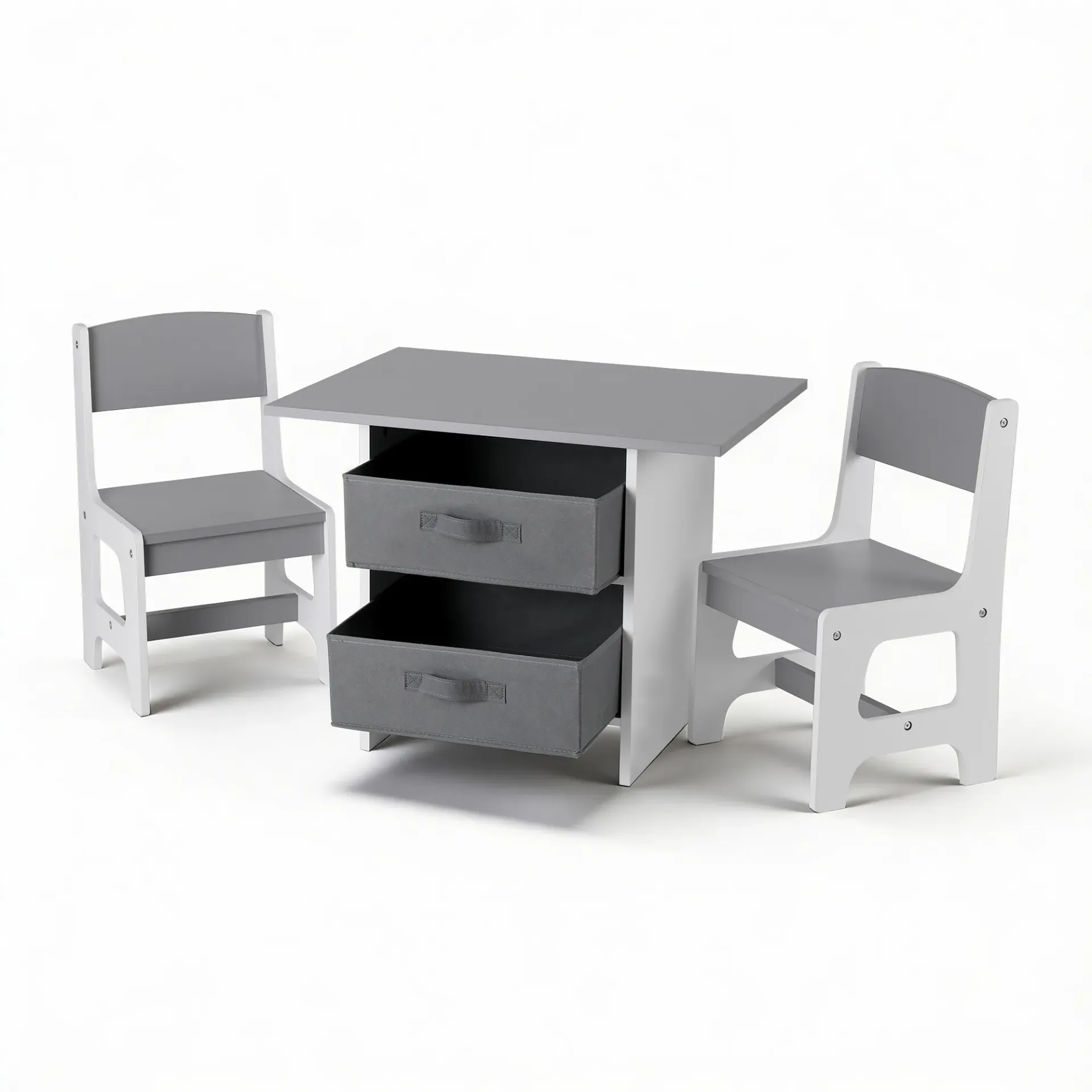 Keezi Kids Table and 2 Chairs Set Wooden Activity Table wit 2 Storage Drawers