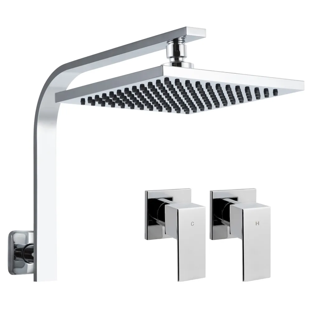 Cefito 8'' Rain Shower Head Wall Arm Square High Pressure Twins Tap Chrome 