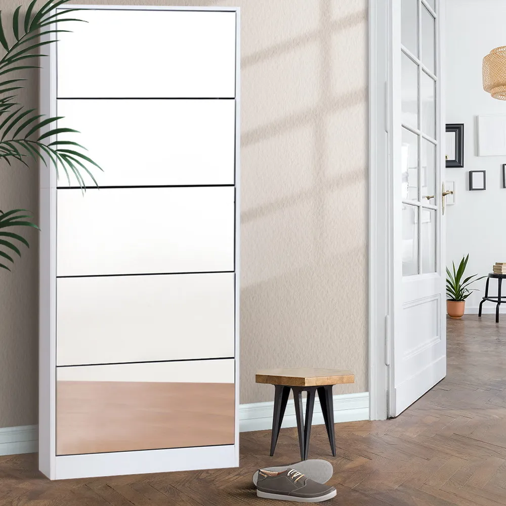 Artiss Shoe Rack Cabinet Mirror 25 Pairs White 