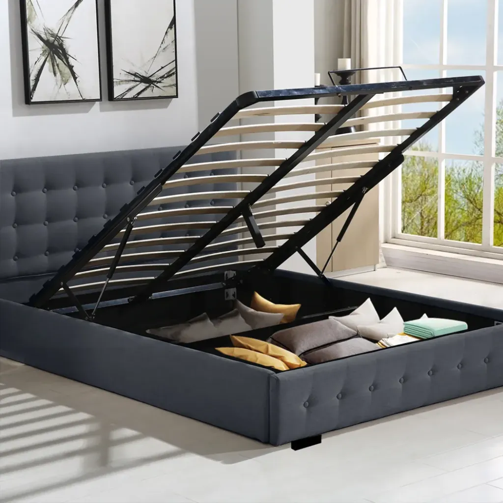 Levede Gas Lift Bed Frame Fabric Base Double Dark Grey