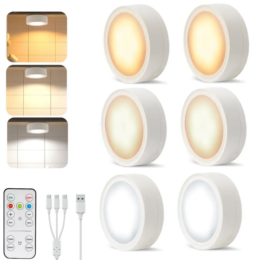 Pack of 6 Under-Unit Lights Kitchen LED Cabinet Lighting Wireless with Remote Control
