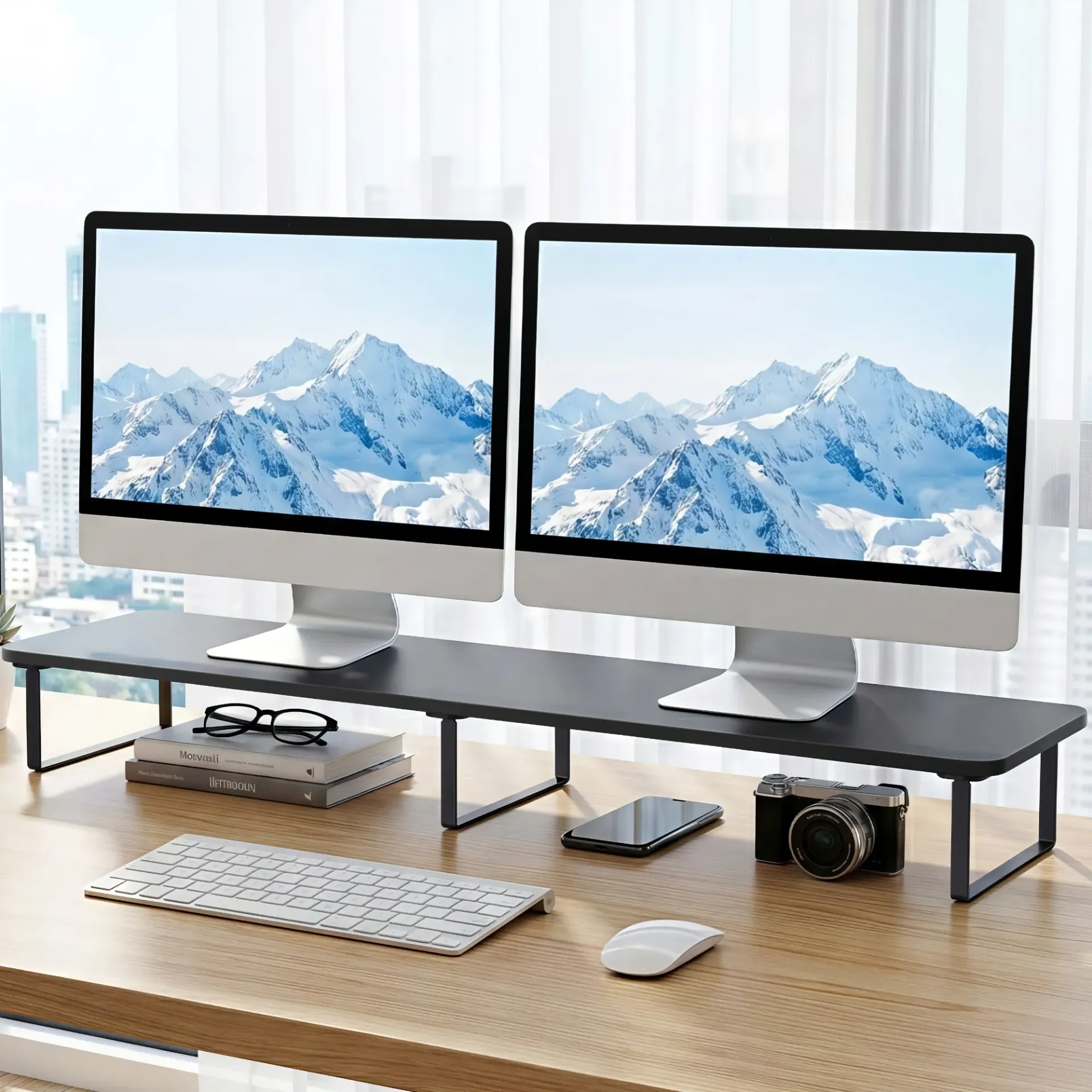 Artiss Dual Monitor Stand 100cm Riser Large Laptop Stand Desk Organiser Black