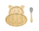 Bamboo Kids Children Baby Plate Bowl & Silicon Suction Cap Base & Spoon - Hippo