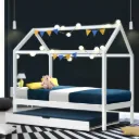 Artiss Bed Frame Wooden Trundle Daybed Kids House Frame White HOLY