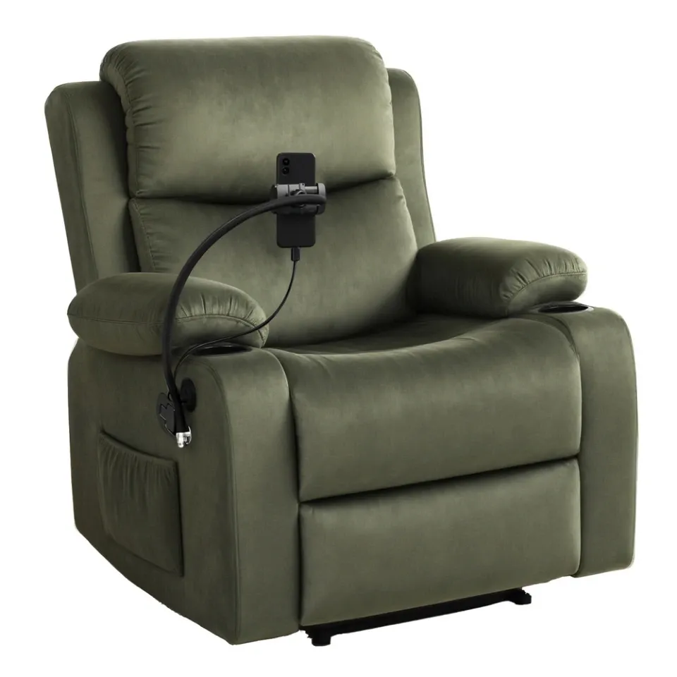 Artiss Recliner Chair Heated Massage Chair with Phone Holder Velvet