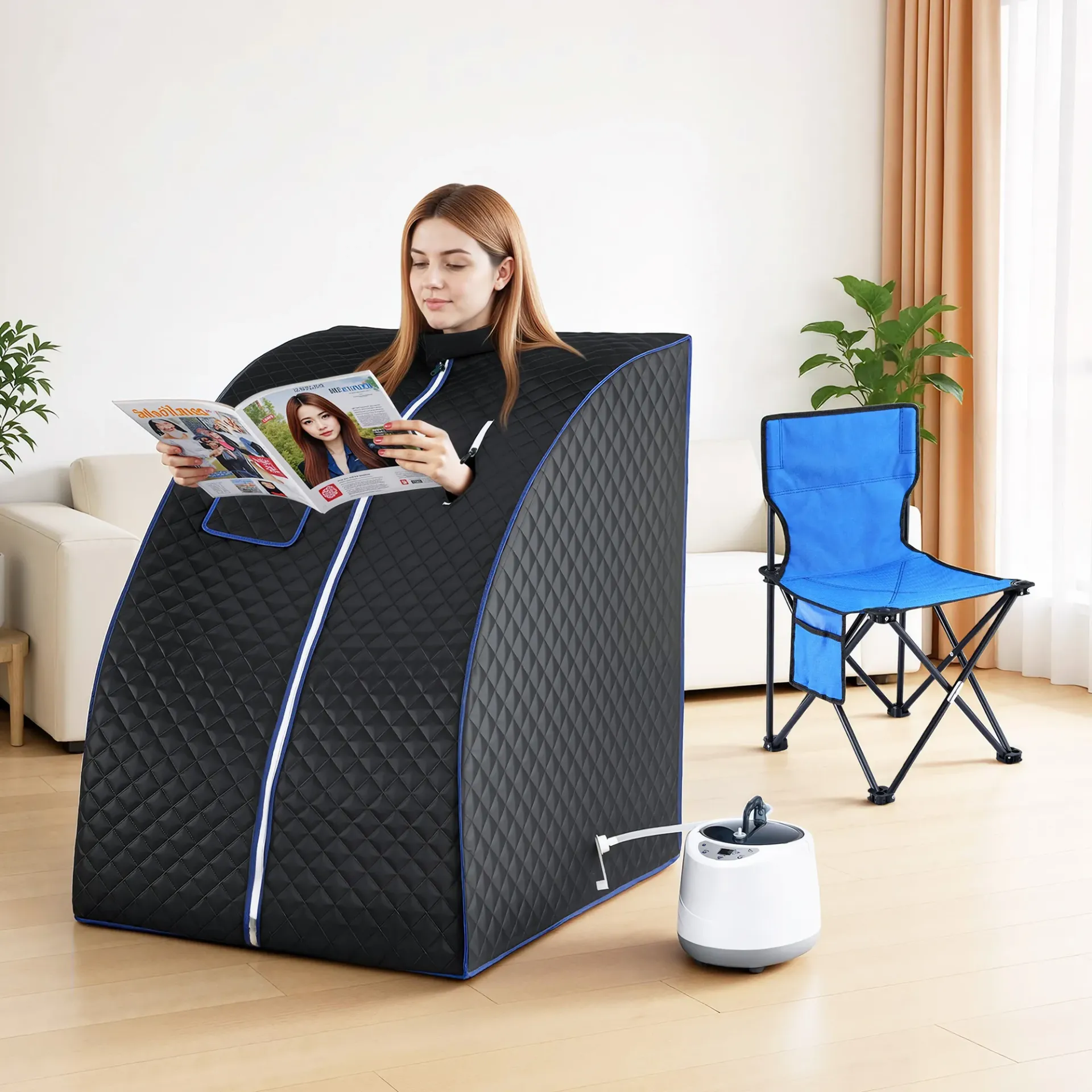Devanti Portable Steam Sauna Tent 1000W 2L Steamer Pot Personal Home SPA Timer