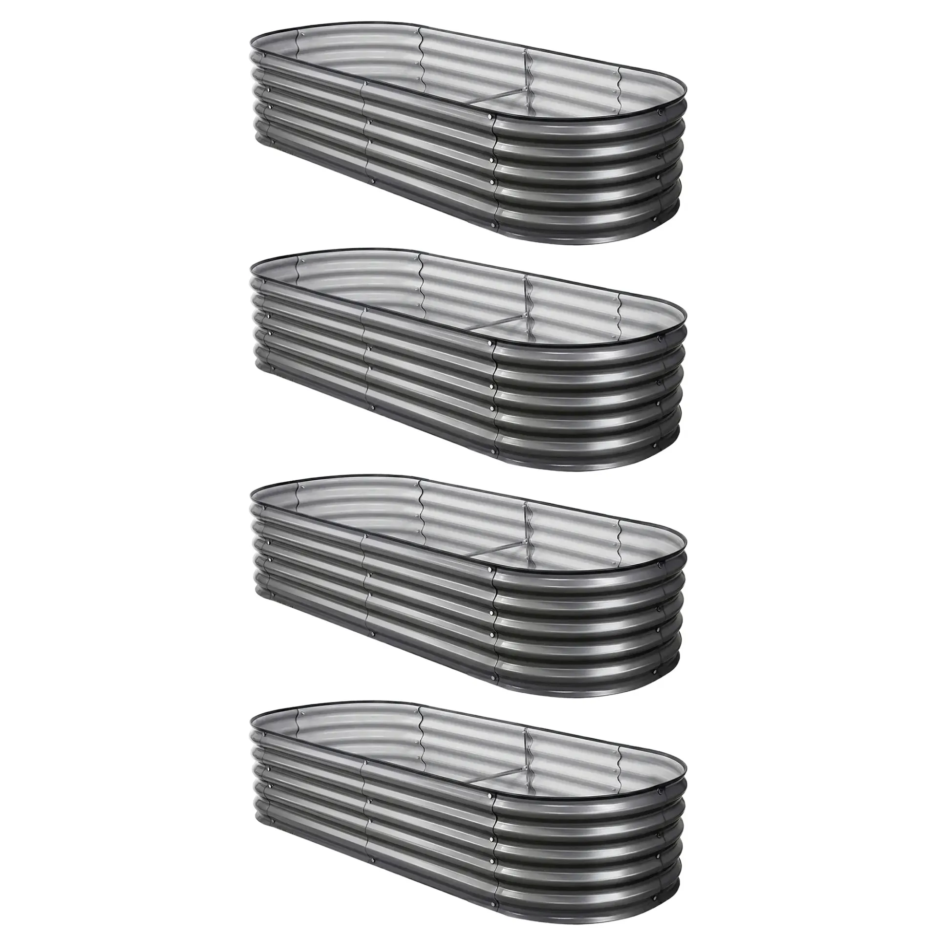 Green Fingers 4 Pcs Raised Garden Bed Kit Oval Galvanized Steel Planter Boxes 160x80x42cm