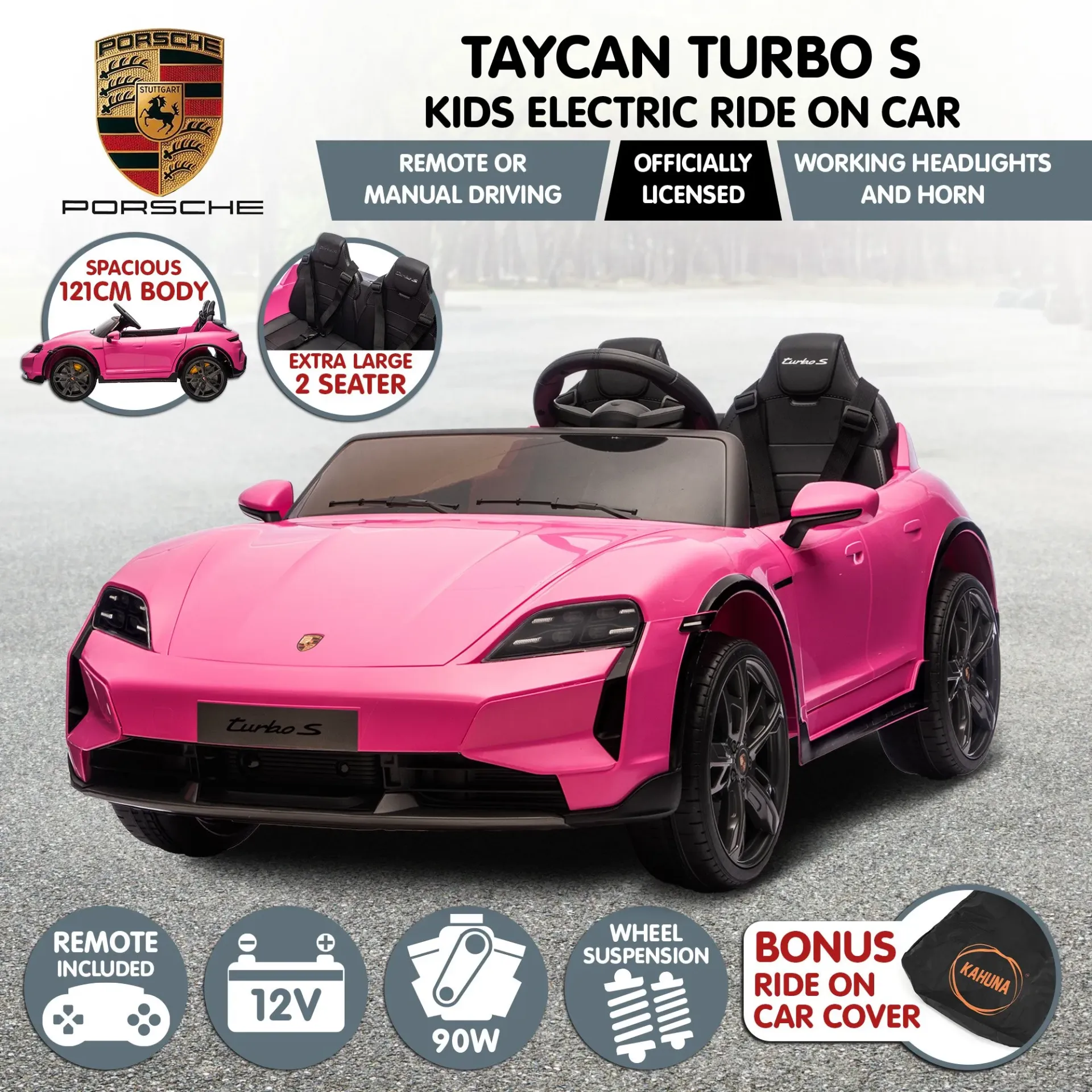Kahuna Porsche Taycan Turbo S Kids Electric Ride On Car w/Remote Control 90W
