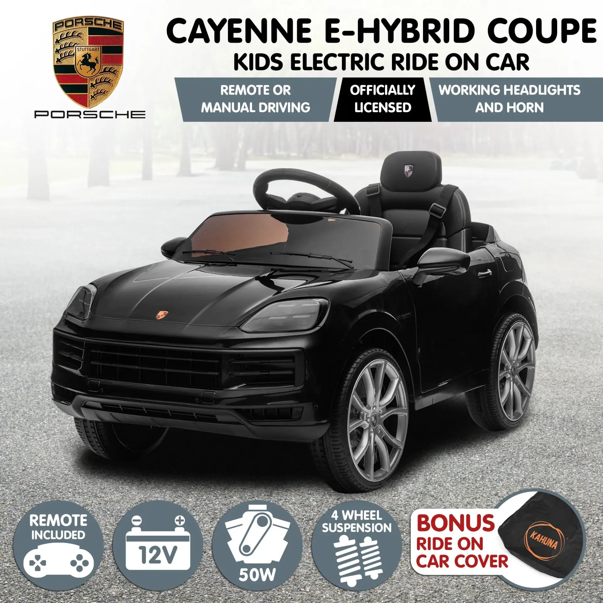 Kahuna Porsche Cayenne E Hybrid Coupe Licensed Kids Electric Ride On Car w/Remote Control 50W Dual Motors Speed Settings