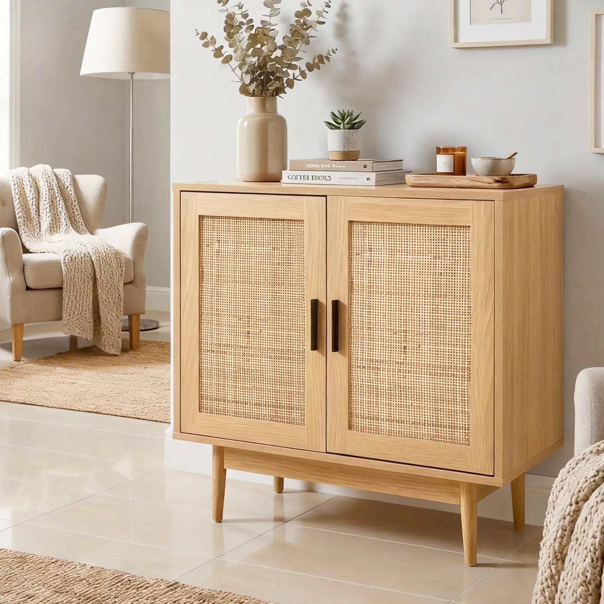 Artiss Rattan Buffet Sideboard 2 Doors - BRIONY Oak
