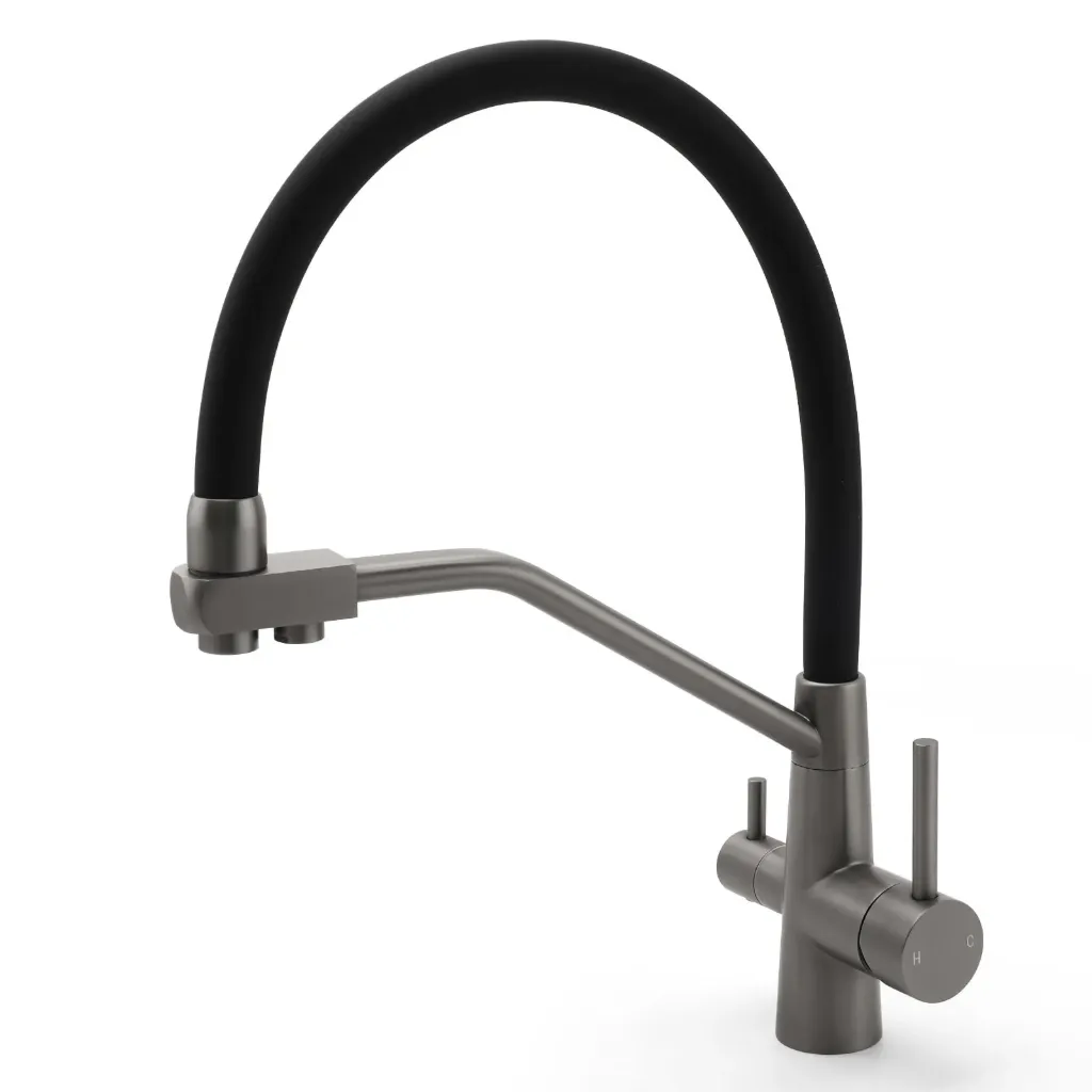 Gun Metal Grey 3-Way Drink Pure Water Kitchen Mixer Pull Out Spout Sink Tap
