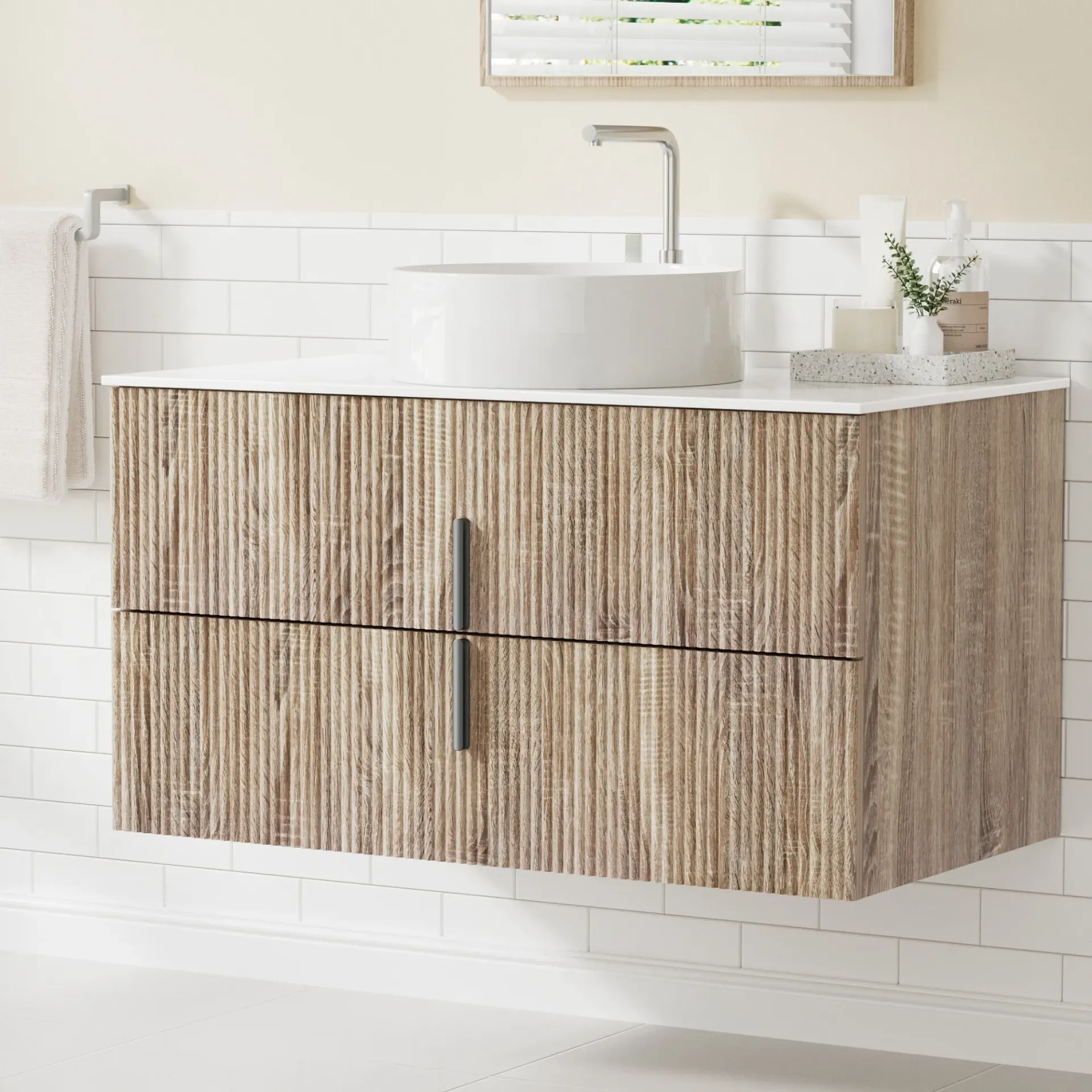 Cefito Vanity Unit 900mm Bathroom Cabinet Storage Wall Hung Timber Front Pine