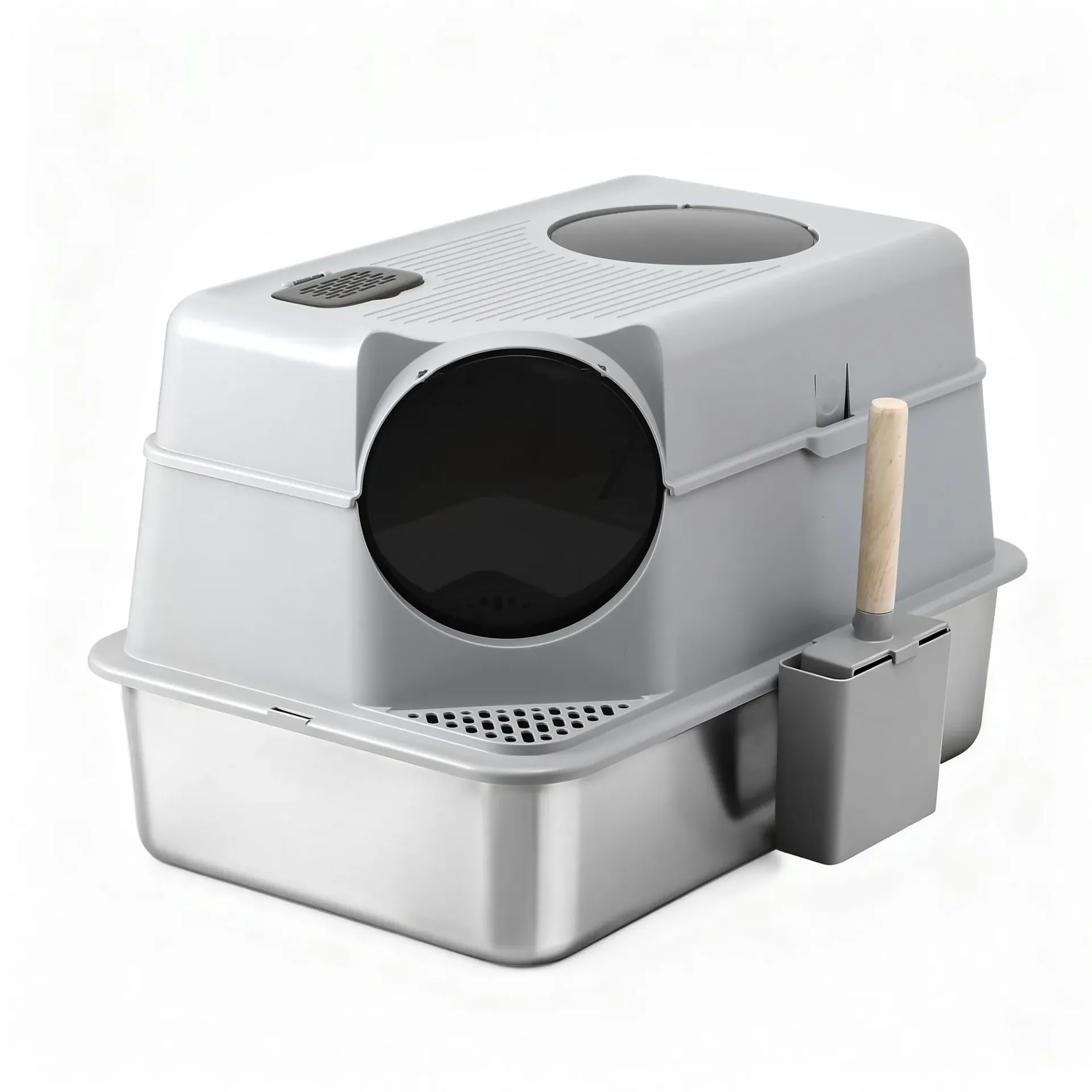 i.Pet Cat Litter Box Large Stainless Steel High Sided Pet Toilet Odour Control