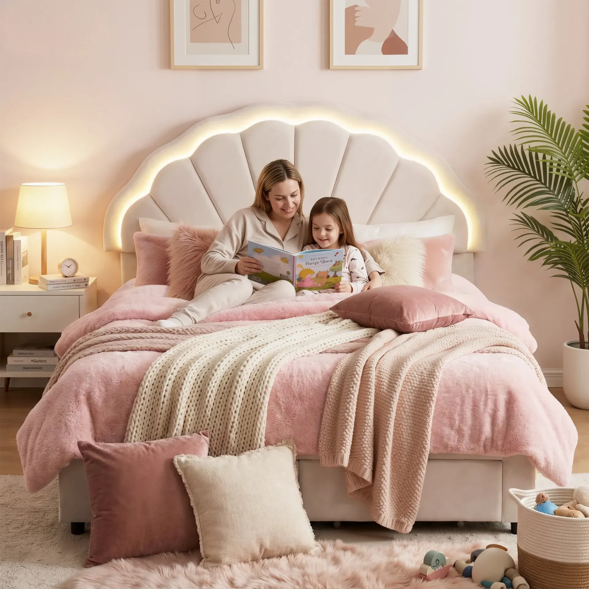 Artiss Double Bed Frame with 2 Storage Drawers Upholstered Velvet Platform Bed LED Headboard