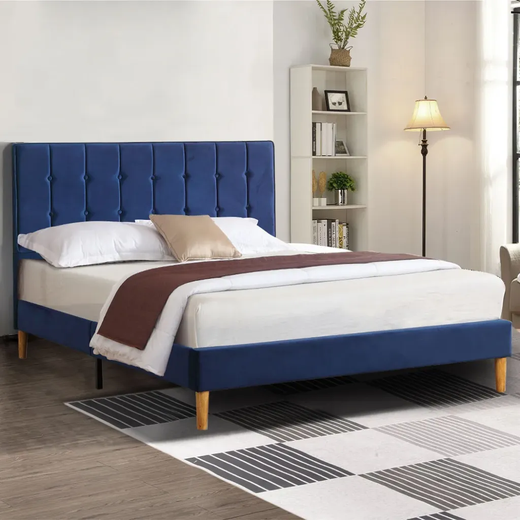 Levede Bed Frame Queen Size Mattress Blue
