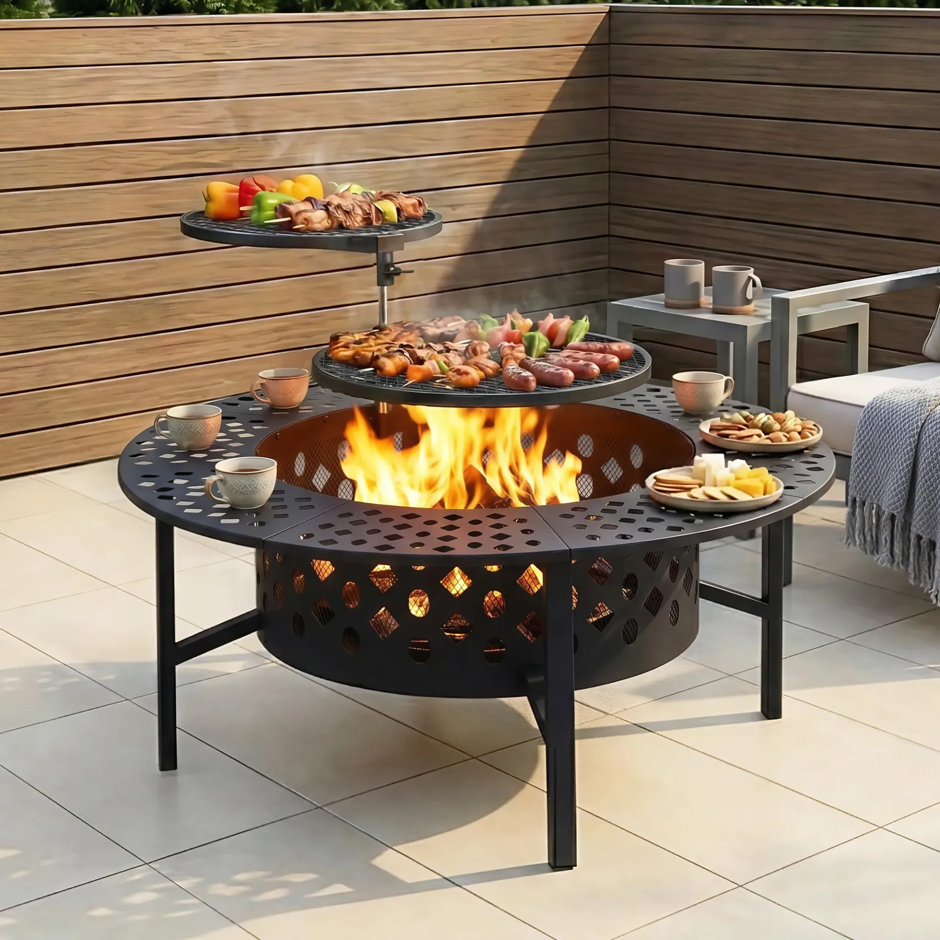 Grillz Fire Pit BBQ Charcoal Smoker Portable Mesh Pits Outdoor Camping Fireplace