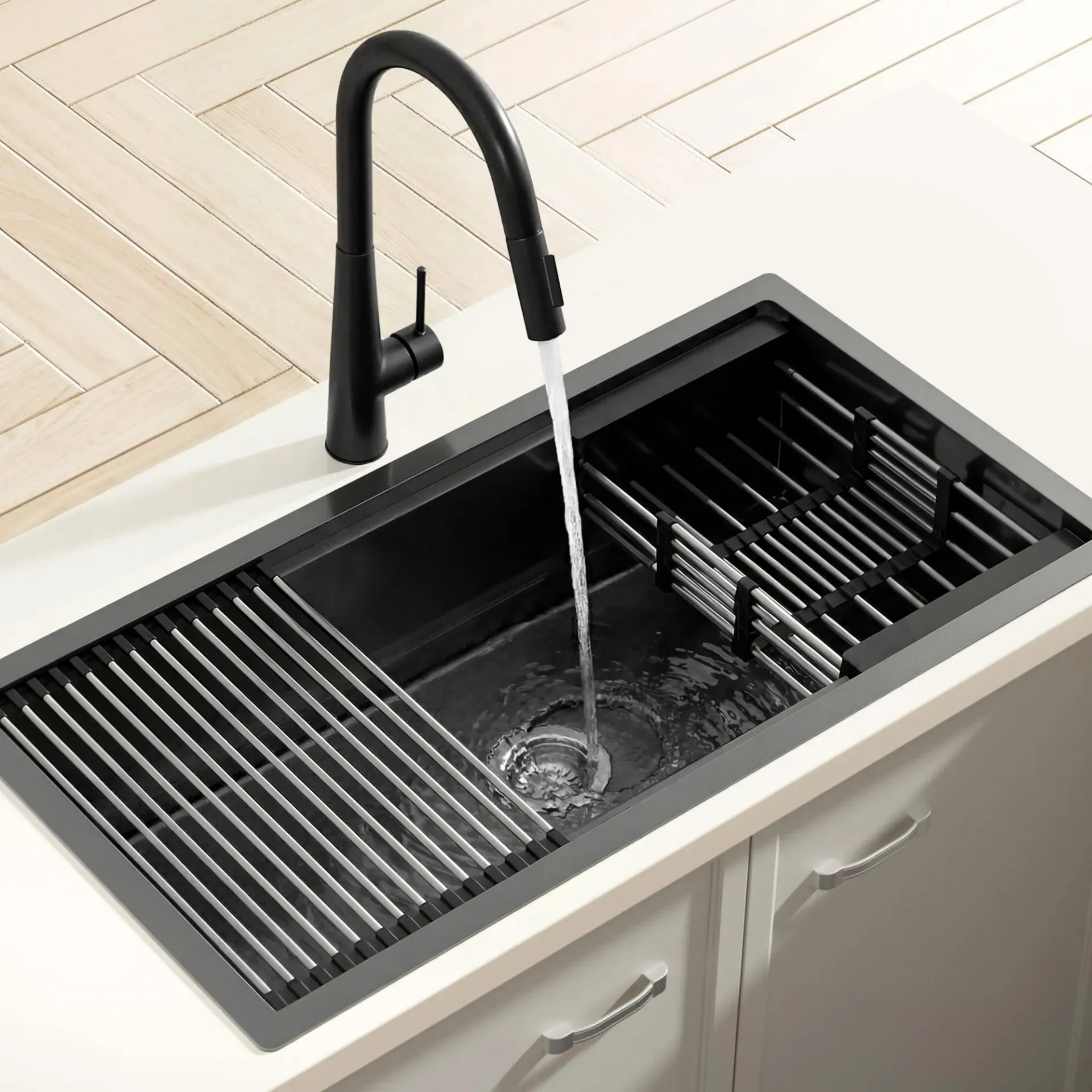 Cefito Stainless Steel Sink 81x45CM With Pull Out Mixer Tap Kitchen Basin Single Bowl Black