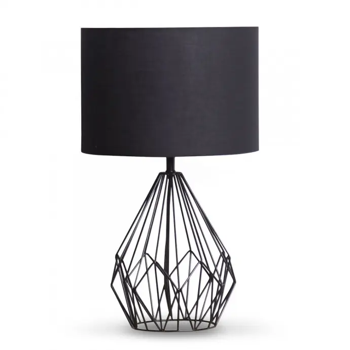 Sarantino Metal Wire Table Lamp Black Finish Drum Shade