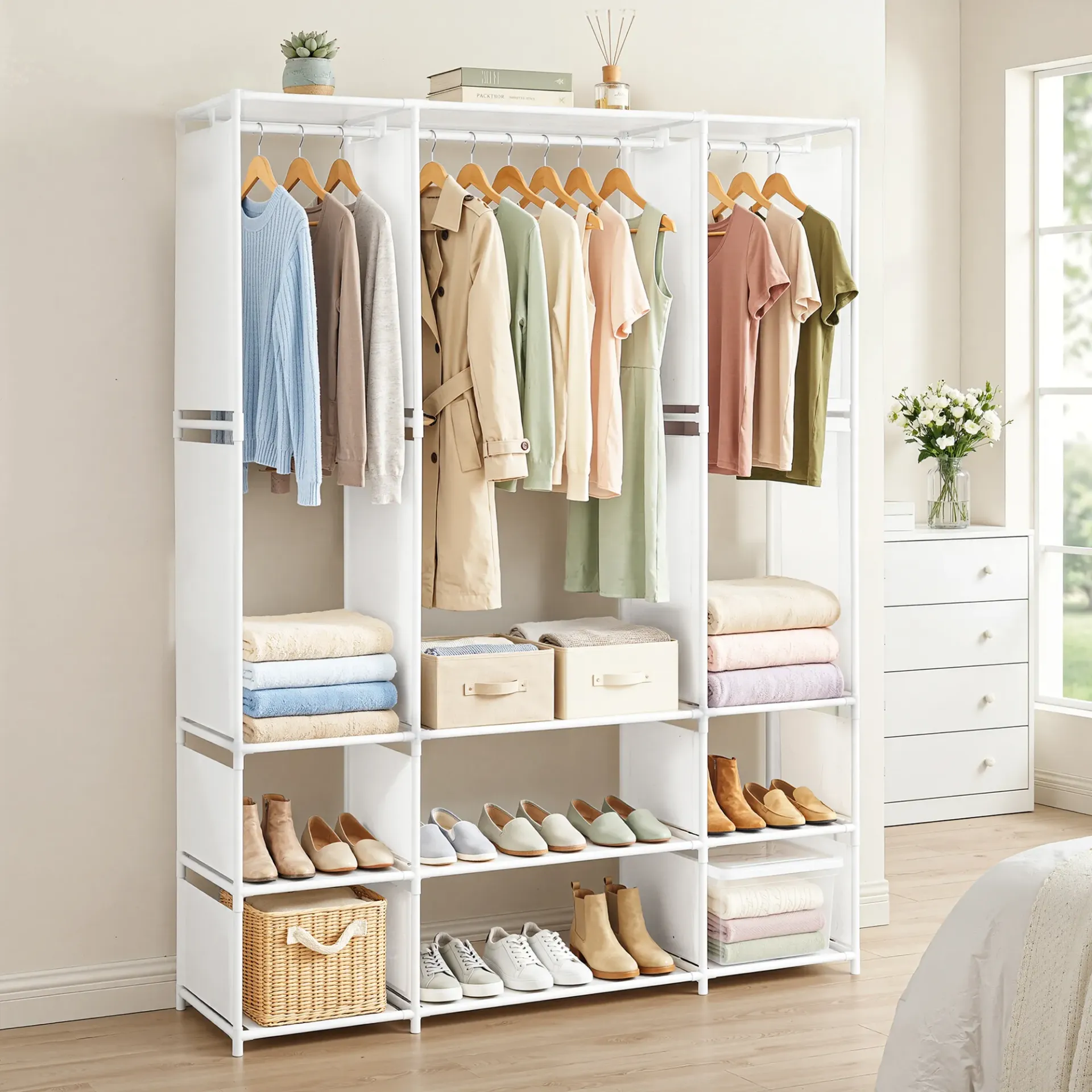 Artiss Large Portable Clothes Closet Wardrobe with Open Shelf White