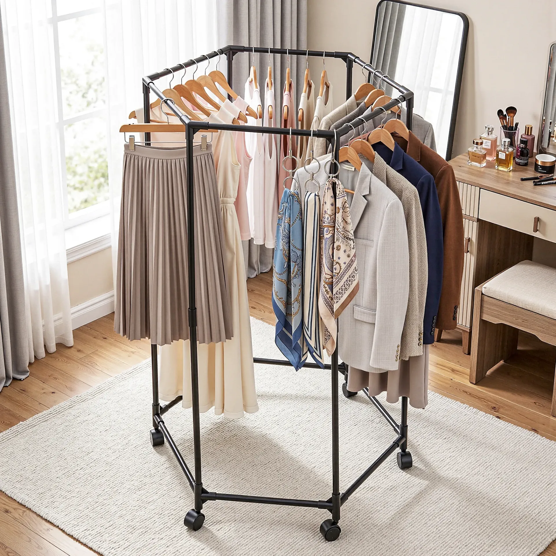 Artiss Clothes Rack Airer Rail Coat Stand Wheels 6 Rods