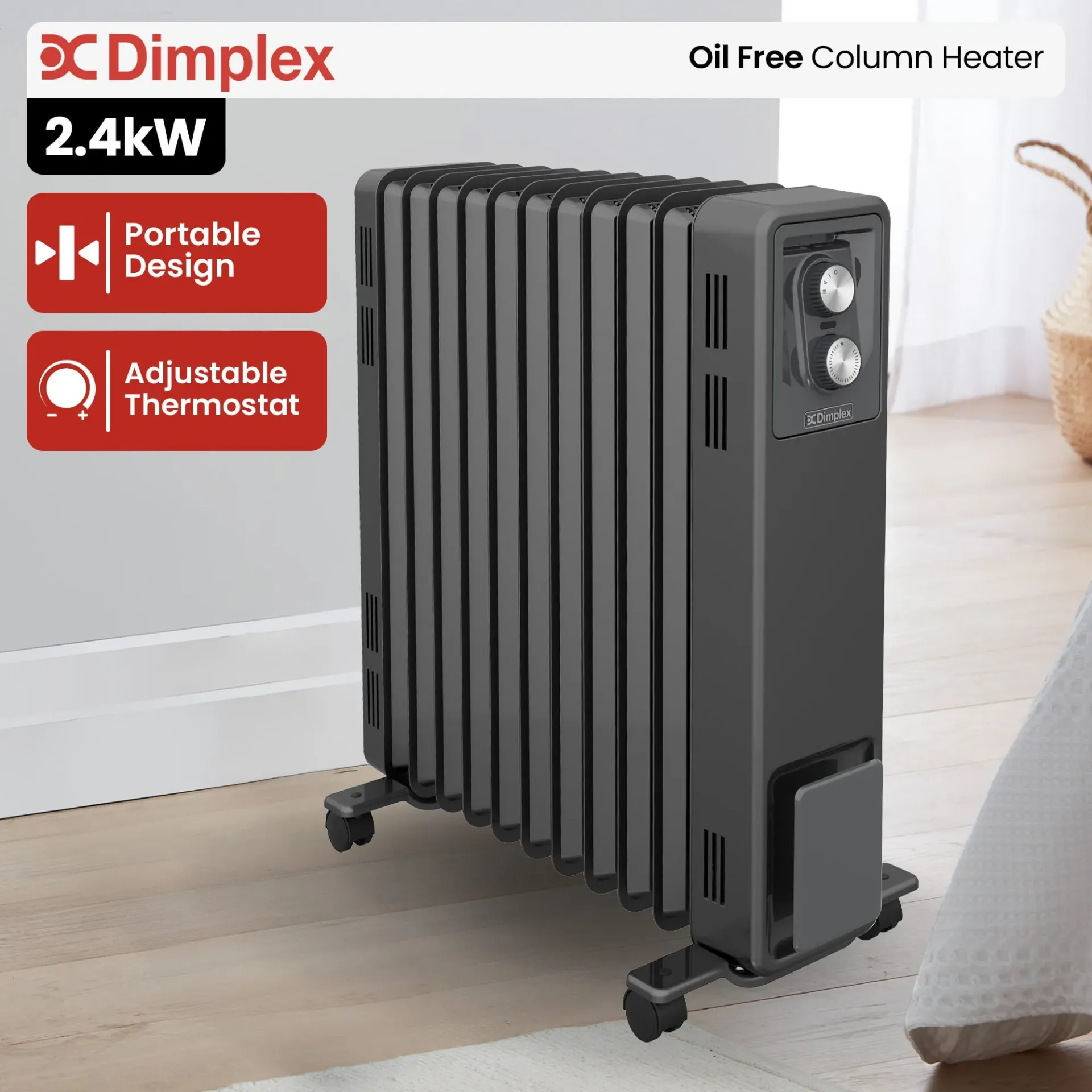 Dimplex Oil Free 2.4kW Column Heater w/ Thermostat in Black