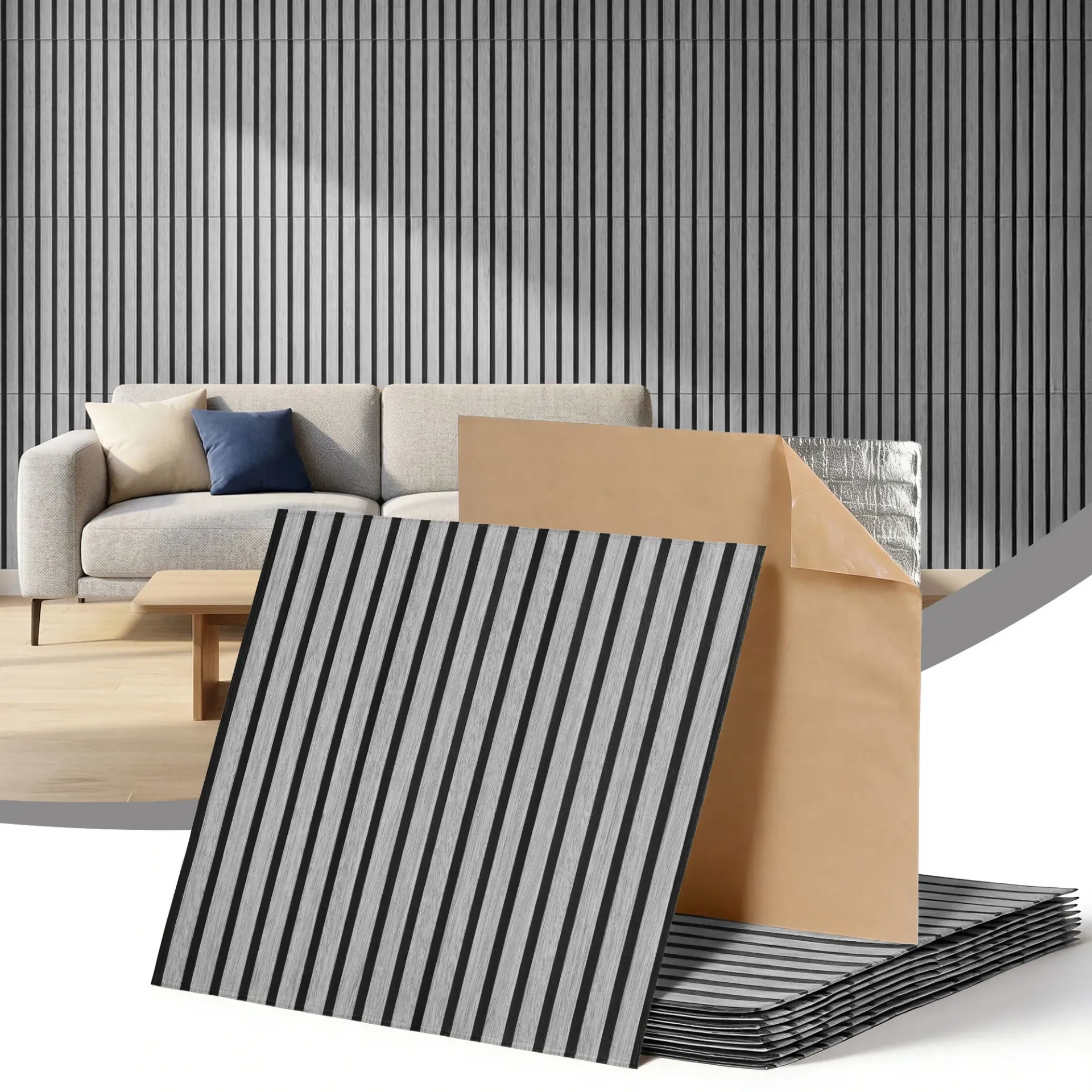 Artiss 10PCS Peel and Stick Wall Panels Tiles 68X68CM Self Adhesive for Home Office Studio Grey