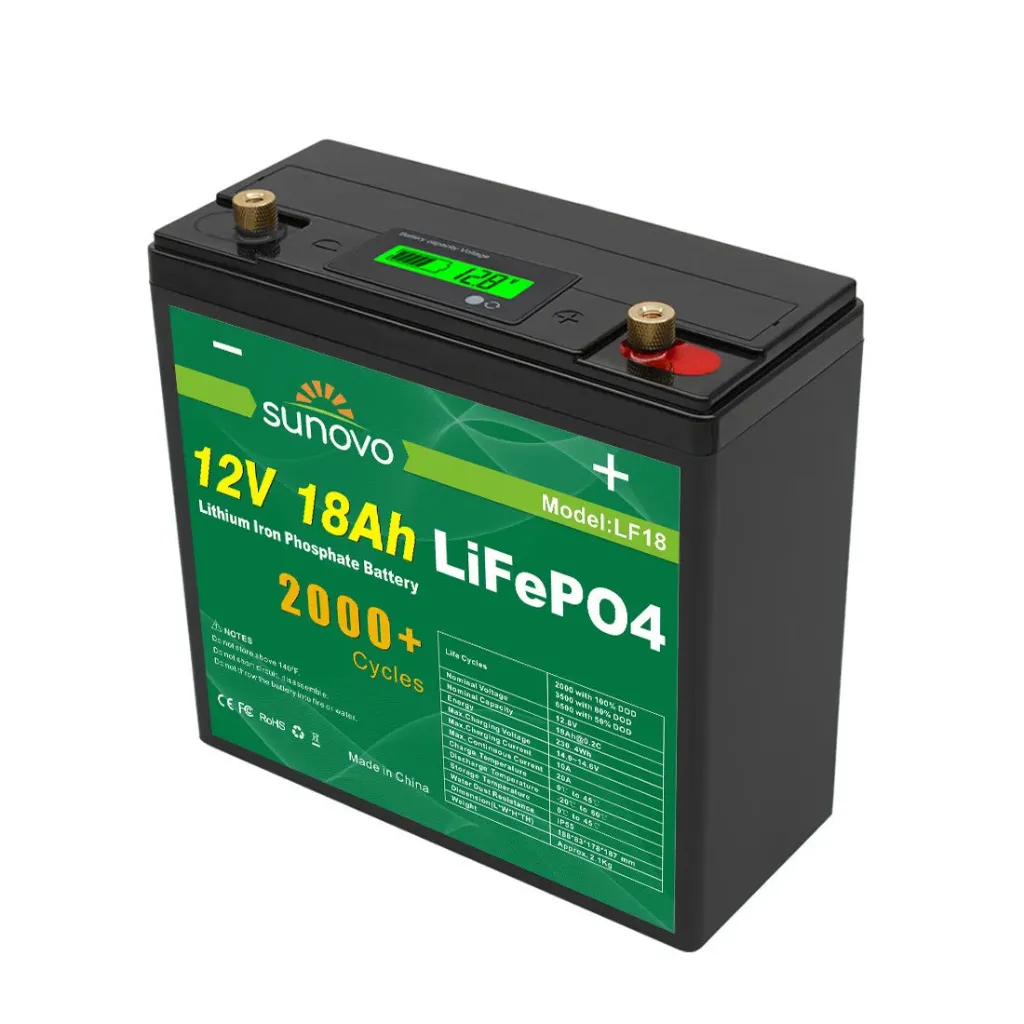 Sunovo 12V 18AH Deep Circle Lifepo4 Battery Rechargeable Lithium