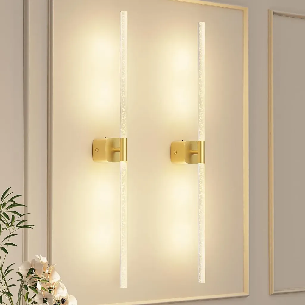 Gold Battery Operated Wall Sconce Set of 2, Rechargeable Wireless Wall Lights with Remote and Touch