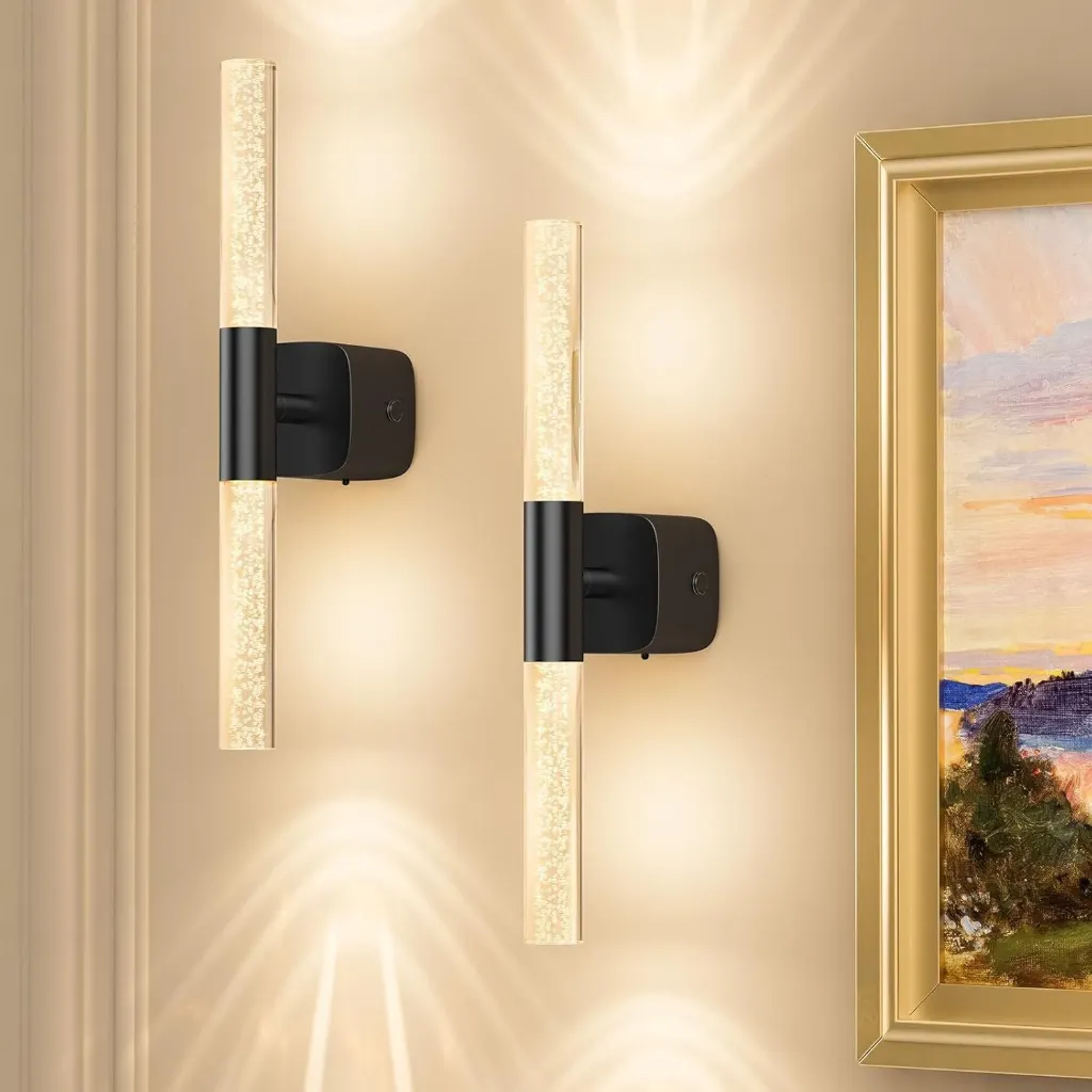 Battery Operated Wall Sconce Set of 2 Black Rechargeable Crystal Sconce Wall Decor Set of 2