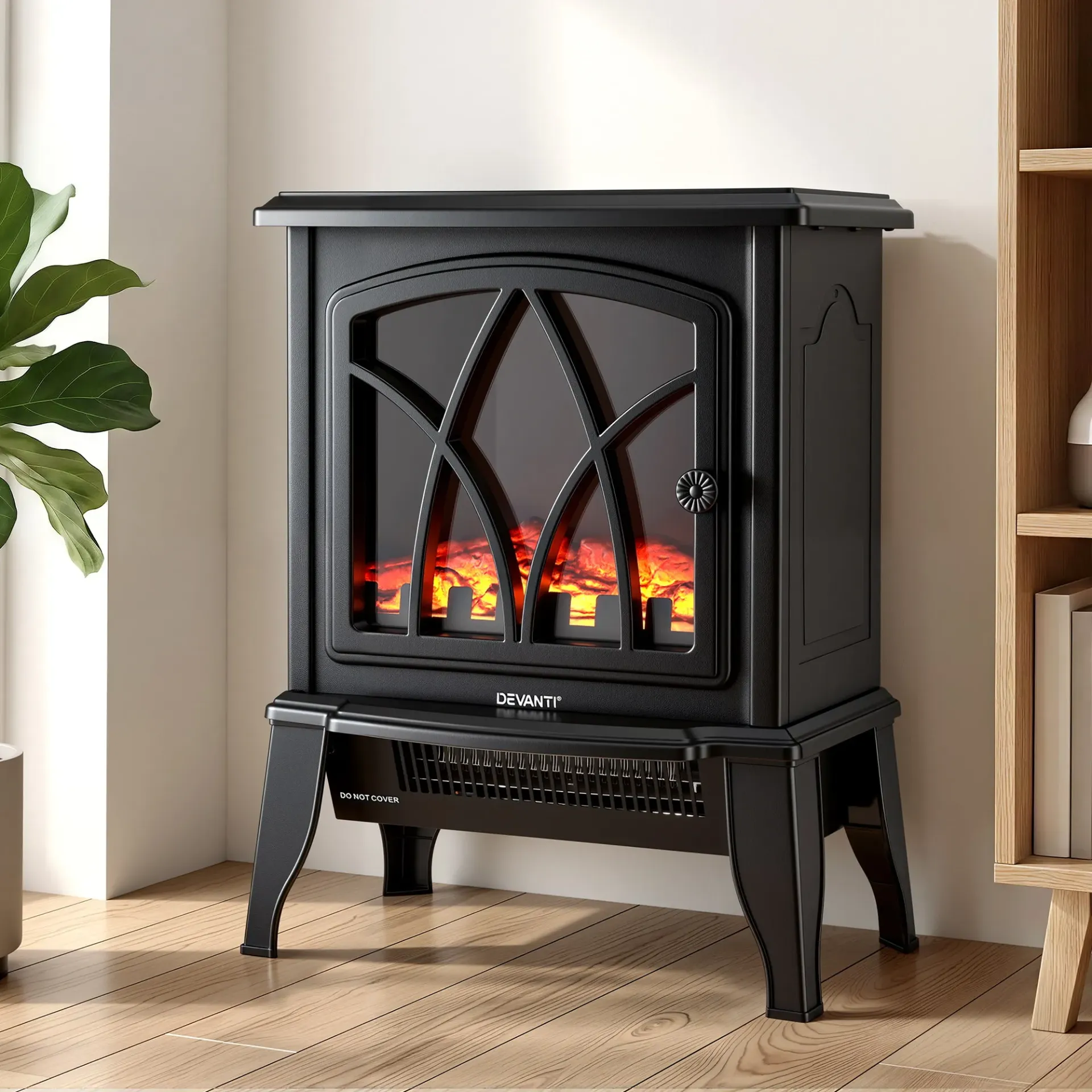 Devanti 2000W Electric Fireplace Heater Stove Freestanding 3D Flame Effect Indoor Space Heaters