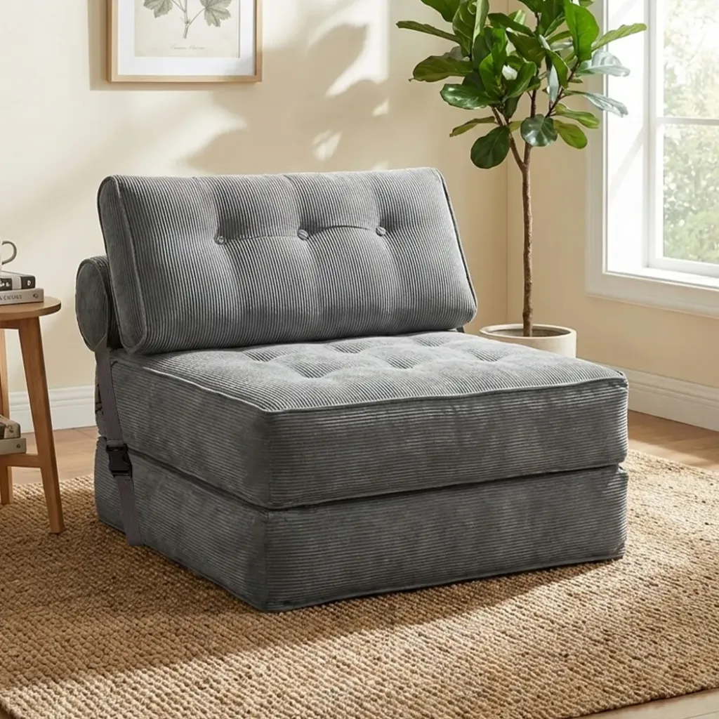 Levede Convertible Sofa Bed Foldable Single Sleeper Bed Compact Living Room Grey