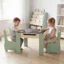 Levede Kids Table and Chairs Set 3-in-1 Chalkboard Storage Learning Dining Desk