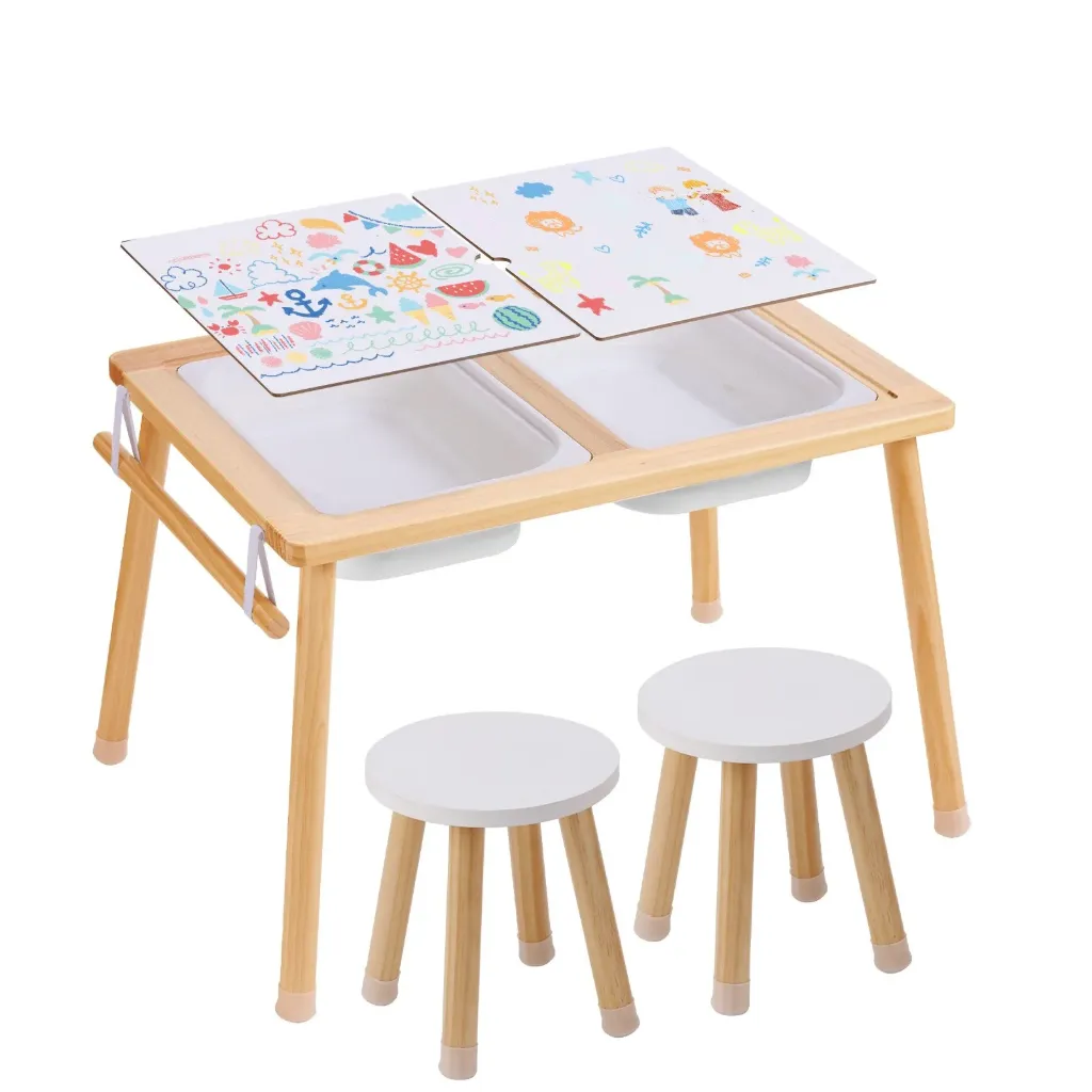 Kids Sensory Table & Chair Set Sand Water Play Table with 2 Storage Bins