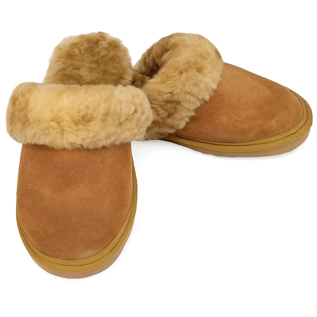 Sheepskin Wool Womens Slippers Scuffs Slip On Winter Ugg Slippers in Chestnut (5)
