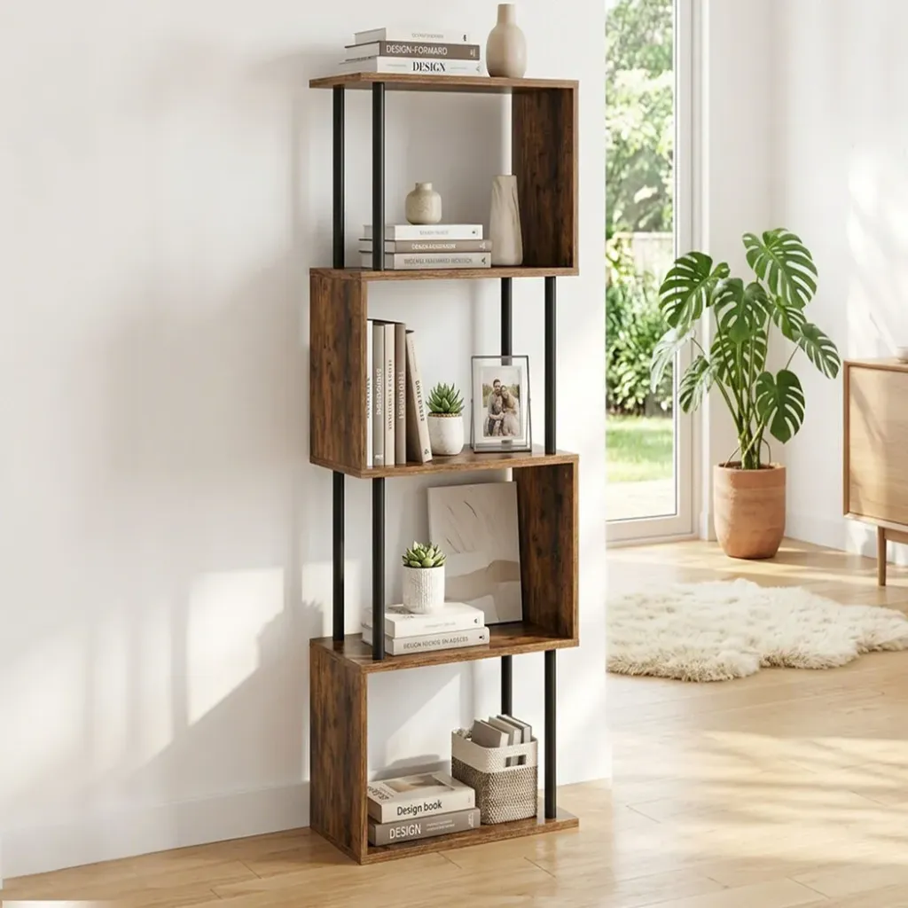 Levede Bookshelf 5 Tier Display Shelf Bookcase Storage Rack S-Shaped Anti-Tip