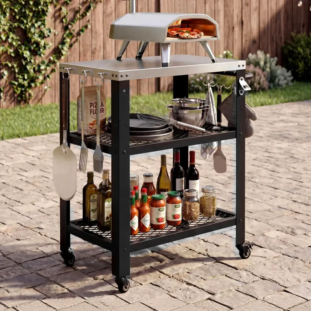 Levede Outdoor Kitchen Cart Mobile BBQ Grill Trolley Stainless Steel Prep Table