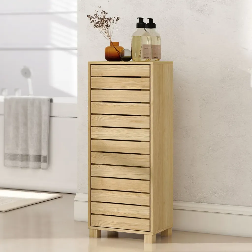 Levede Bathroom Storage Cabinet Handleless Wood Floor Shelf Unit Cupboard Oak