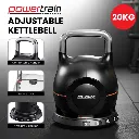 Powertrain Adjustable Kettlebell 20kg 7 in 1 Weight Selection Set w/Quick One Hand Adjustment Secure Locking System