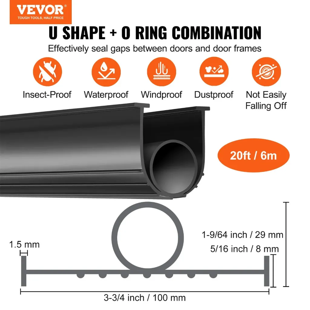 Garage Door Seals Bottom Rubber, U Shape +O Ring Combination Garage Door Bottom Weather Seal