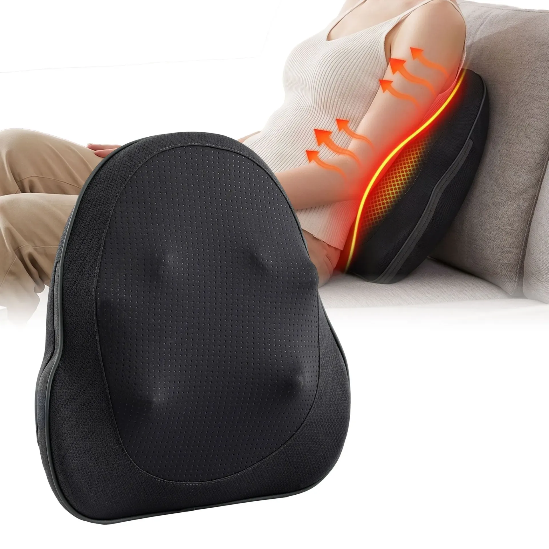 Livemor Back Massager with Heat, Cordless Electric Neck & Shoulder Massager Pillow, 3-Speed Deep Tissue Kneading for Lumbar