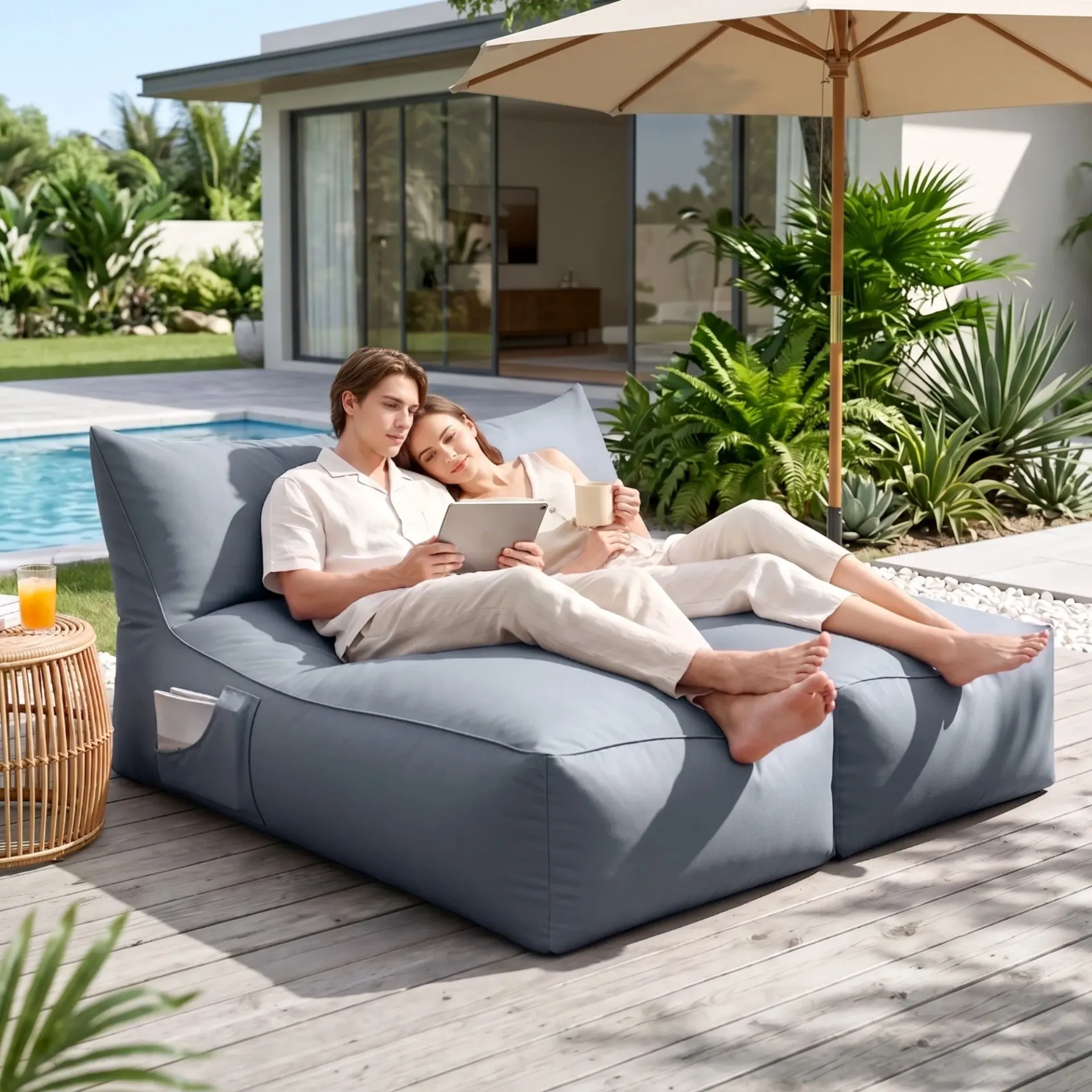 Artiss Outdoor Large Bean Bag Chair Cover (No Filler) 2 Seater Beanbag Lounge-Splash-Proof, Grey