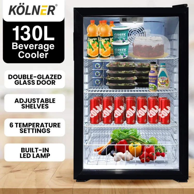 Kolner 130L Mini Bar Fridge Wine Drinks Glass Door Beverage Cooler Refrigerator