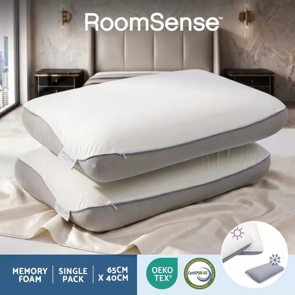 RoomSense Cooling Memory Foam Pillows Queen Size (Set of 2), Dual-Sided Bed Pillows
