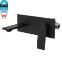 Matte Black Basin Mixer Bathroom Vanity Faucet Wall Mounted Tap Slim Flat Spout