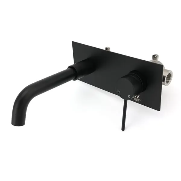 Matt Black Round Basin Mixer Bathtub Wall Mounted Faucet Tap Laundry Spout Set