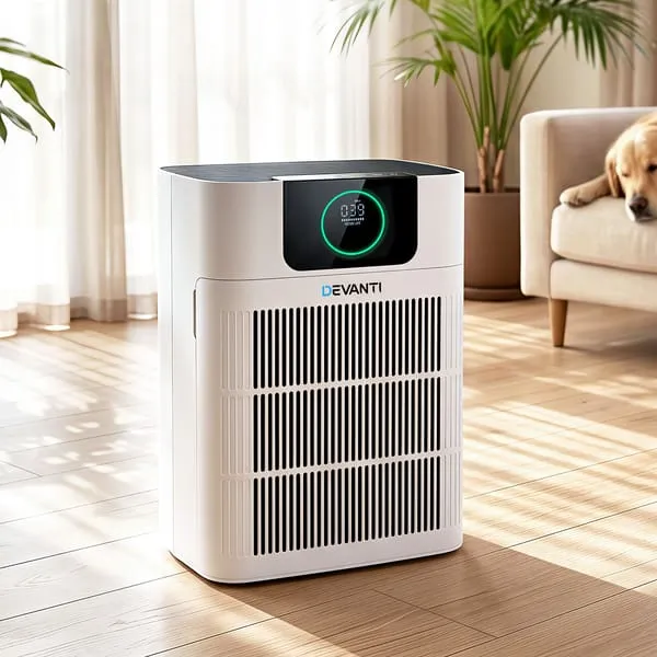 Devanti Pet Air Purifier 3 Stage HEPA Filter Cleaner PM25 Display Cat Dog Hair White